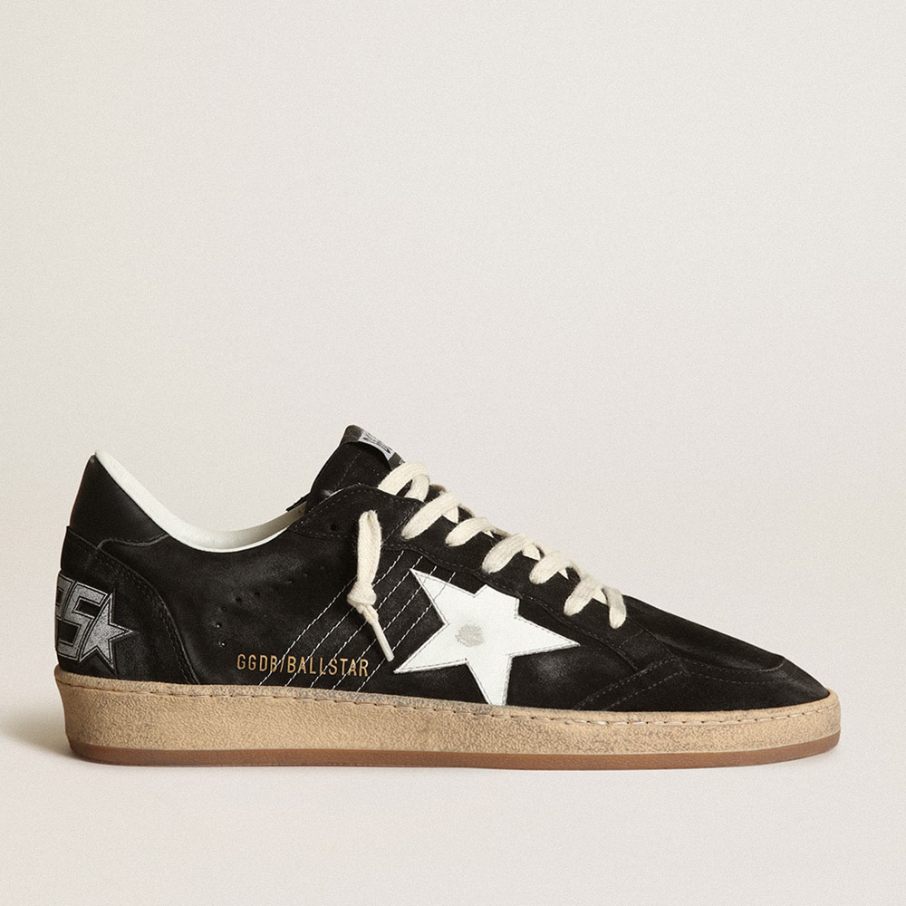 Golden Goose Men's Ball Star In Black Suede With White Leather Star