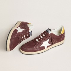 Golden Goose Men's Ball Star In Chocolate Nubuck With Leather Star And Heel Tab