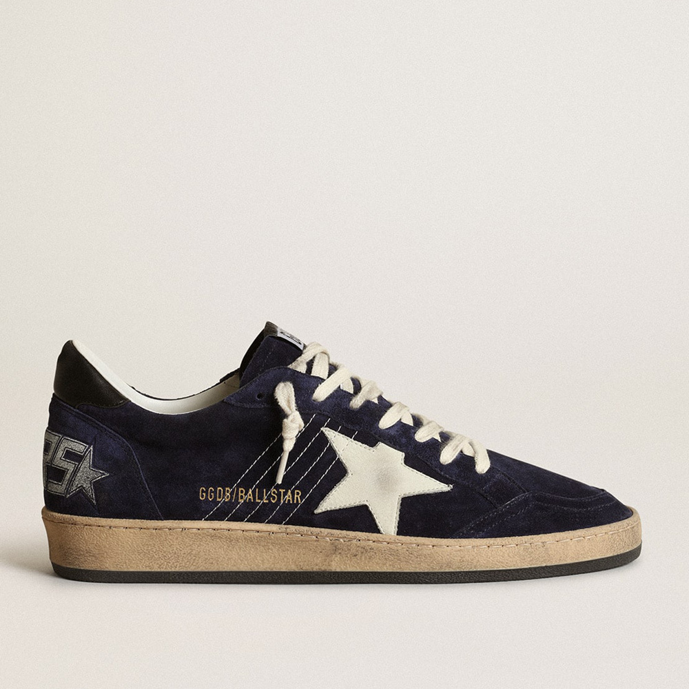 Golden Goose Men's Ball Star In Dark Blue Suede With White Nubuck Star