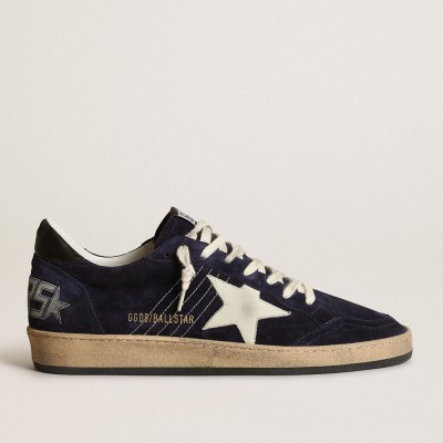 Golden Goose Men's Ball Star In Dark Blue Suede With White Nubuck Star