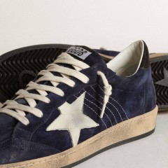 Golden Goose Men's Ball Star In Dark Blue Suede With White Nubuck Star