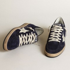 Golden Goose Men's Ball Star In Dark Blue Suede With White Nubuck Star