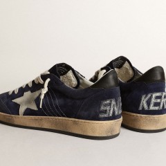 Golden Goose Men's Ball Star In Dark Blue Suede With White Nubuck Star