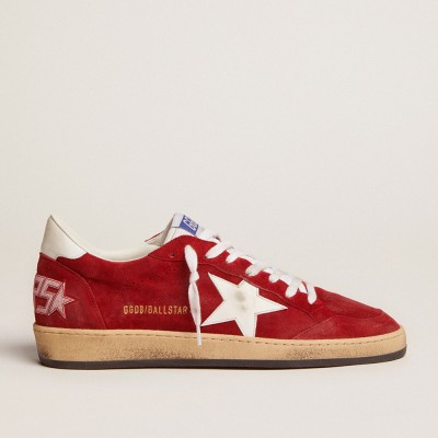 Golden Goose Men's Ball Star In Dark Red Suede With White Star And Heel Tab