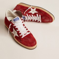 Golden Goose Men's Ball Star In Dark Red Suede With White Star And Heel Tab