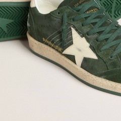 Golden Goose Men's Ball Star In Green Suede With White Leather Star And Heel Tab