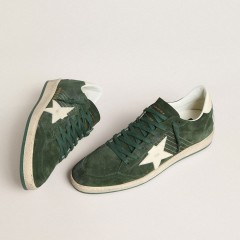 Golden Goose Men's Ball Star In Green Suede With White Leather Star And Heel Tab