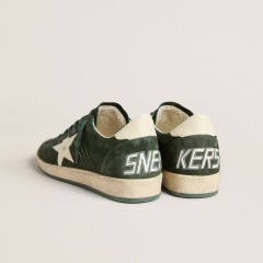 Golden Goose Men's Ball Star In Green Suede With White Leather Star And Heel Tab