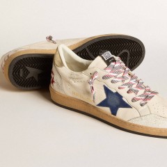 Golden Goose Men's Ball Star In Nappa Leather With Blue Suede Star And Platinum Leather Heel Tab