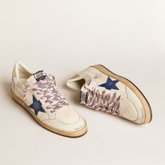 Golden Goose Men's Ball Star In Nappa Leather With Blue Suede Star And Platinum Leather Heel Tab