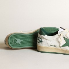 Golden Goose Men's Ball Star In White Nappa Leather With Green Leather Star And Heel Tab