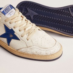 Golden Goose Men's Ball Star In White Nappa With Blue Star And Heel Tab