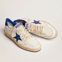 Golden Goose Men's Ball Star In White Nappa With Blue Star And Heel Tab