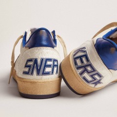 Golden Goose Men's Ball Star In White Nappa With Blue Star And Heel Tab