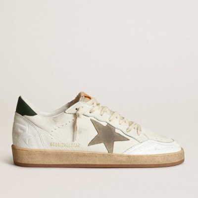 Golden Goose Men's Ball Star In White Nappa With Dove Gray Suede Star