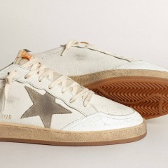 Golden Goose Men's Ball Star In White Nappa With Dove Gray Suede Star