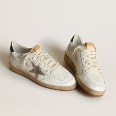 Golden Goose Men's Ball Star In White Nappa With Dove Gray Suede Star