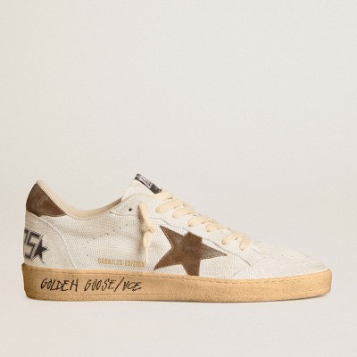 Golden Goose Men's Ball Star In White Nubuck Leather With Brown Suede Star And Heel Tab