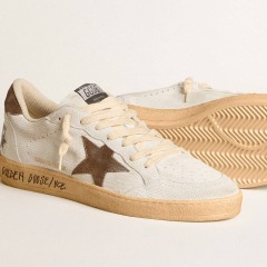 Golden Goose Men's Ball Star In White Nubuck Leather With Brown Suede Star And Heel Tab