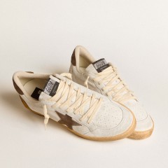 Golden Goose Men's Ball Star In White Nubuck Leather With Brown Suede Star And Heel Tab