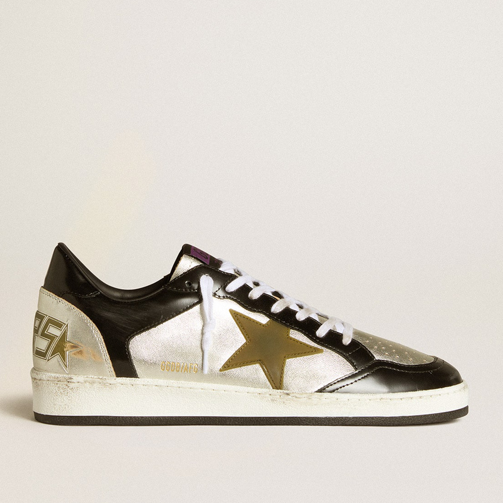 Golden Goose Men's Ball Star LAB In Silver Leather With Brown Leather Star And Black Heel Tab