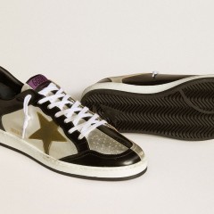 Golden Goose Men's Ball Star LAB In Silver Leather With Brown Leather Star And Black Heel Tab