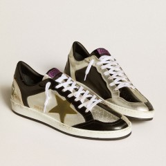 Golden Goose Men's Ball Star LAB In Silver Leather With Brown Leather Star And Black Heel Tab