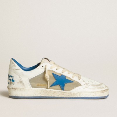 Golden Goose Men's Ball Star LAB In White Leather With Light Blue Leather Star And White Heel Tab