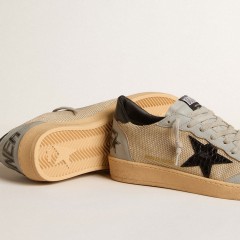 Golden Goose Men's Ball Star LTD In Beige Mesh With Croc-print Leather Star And Nappa Inserts