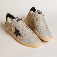 Golden Goose Men's Ball Star LTD In Beige Mesh With Croc-print Leather Star And Nappa Inserts