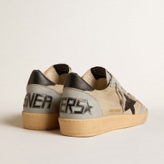 Golden Goose Men's Ball Star LTD In Beige Mesh With Croc-print Leather Star And Nappa Inserts