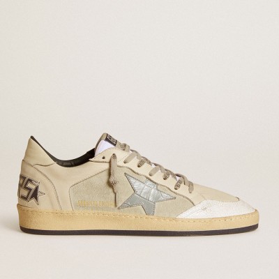 Golden Goose Men's Ball Star LTD In Leather And Suede With Crocodile Print Leather Star