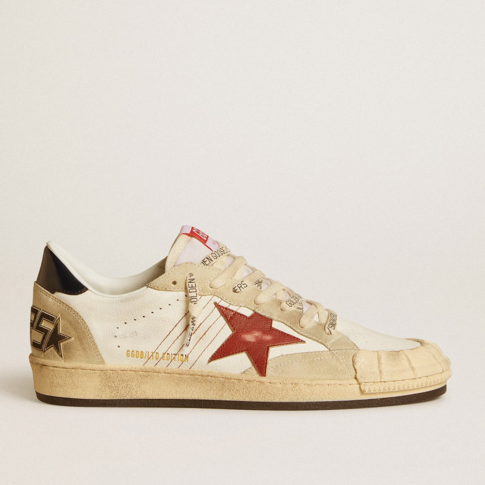 Golden Goose Men's Ball Star LTD In Nappa Leather With Red Leather Star And Leather Heel Tab