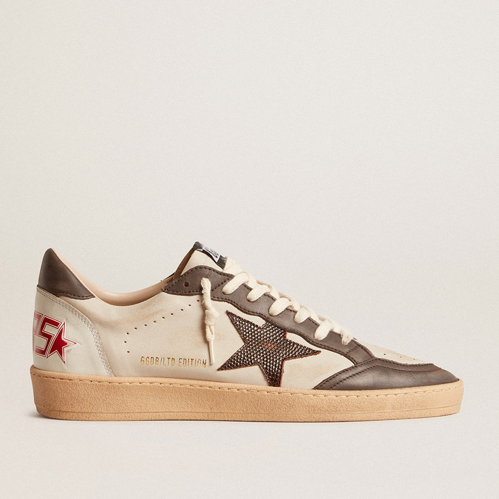 Golden Goose Men's Ball Star LTD In Nappa With Brown Star And Gray Leather Heel Tab