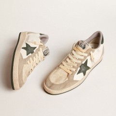 Golden Goose Men's Ball Star LTD In Nappa With Green Star And Dove-gray Suede Inserts