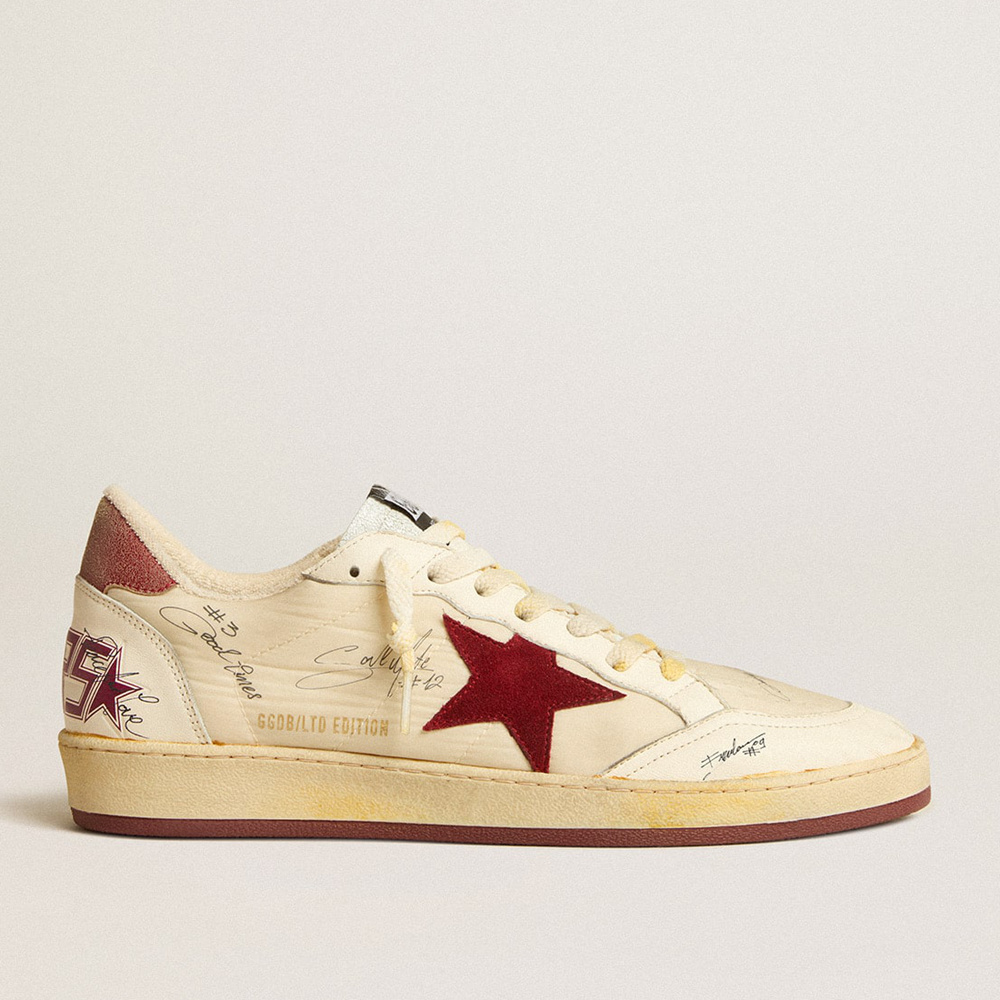 Golden Goose Men's Ball Star LTD In Nylon With Pomegranate Suede Star And Leather Heel Tab