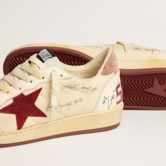 Golden Goose Men's Ball Star LTD In Nylon With Pomegranate Suede Star And Leather Heel Tab