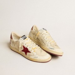 Golden Goose Men's Ball Star LTD In Nylon With Pomegranate Suede Star And Leather Heel Tab