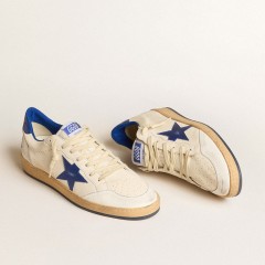 Golden Goose Men's Ball Star Wishes In White Nappa Leather With A Bright Blue Star And Heel Tab