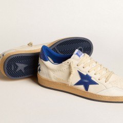 Golden Goose Men's Ball Star Wishes In White Nappa Leather With A Bright Blue Star And Heel Tab