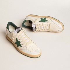 Golden Goose Men's Ball Star Wishes In White Nappa Leather With Green Leather Star And Heel Tab