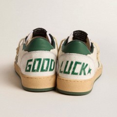 Golden Goose Men's Ball Star Wishes In White Nappa Leather With Green Leather Star And Heel Tab