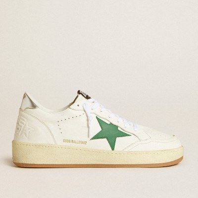 Golden Goose Men's Ball Star With Green Leather Star And Metallic Leather Heel Tab