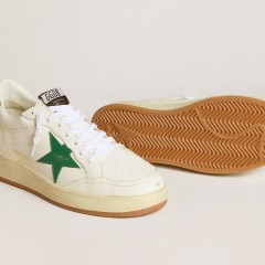 Golden Goose Men's Ball Star With Green Leather Star And Metallic Leather Heel Tab