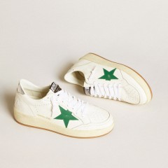 Golden Goose Men's Ball Star With Green Leather Star And Metallic Leather Heel Tab