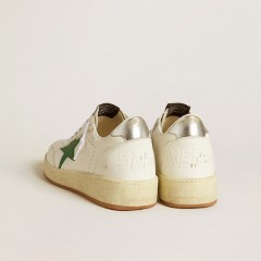 Golden Goose Men's Ball Star With Green Leather Star And Metallic Leather Heel Tab