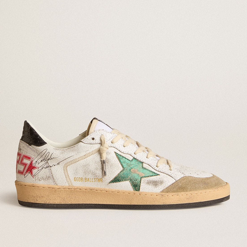 Golden Goose Men's Ball Star With Metallic Leather Star And Gray Leather Heel Tab