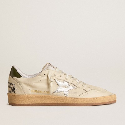 Golden Goose Men's Ball Star With Silver Leather Star And Green Leather Heel Tab