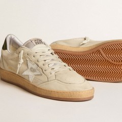 Golden Goose Men's Ball Star With Silver Leather Star And Green Leather Heel Tab