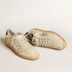 Golden Goose Men's Ball Star With Silver Leather Star And Green Leather Heel Tab